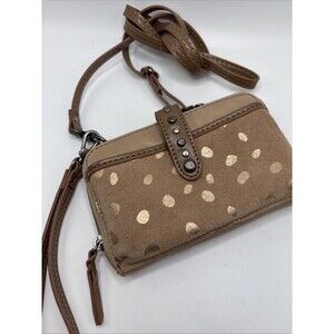Cute Little Leather The Ask Crossbody Wristlet Tan/Rose Gold Metallic